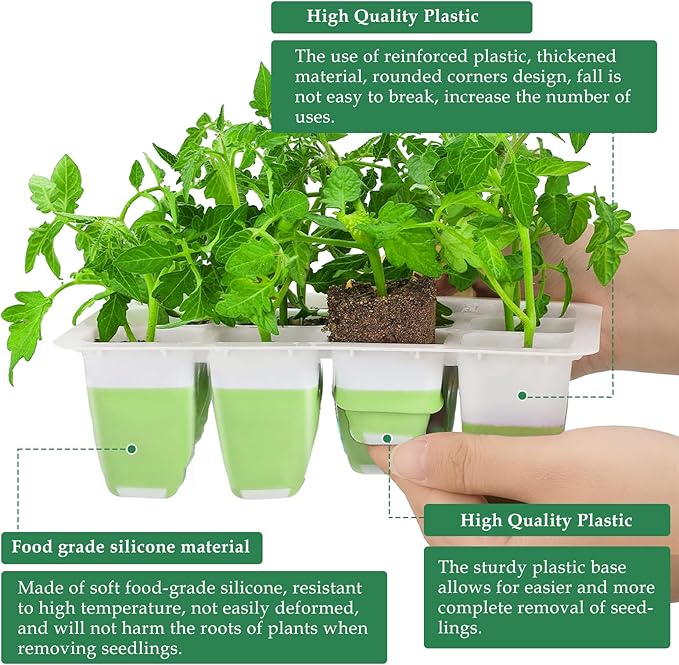 6pcs Reusable Seed Starter Kit, 72 Cells Seed Starter Trays, Silicone Seedling Starter Trays for Starting Plant Seeds with Flexible pop-Out Cells, Indoor Gardening Plant Germination Trays