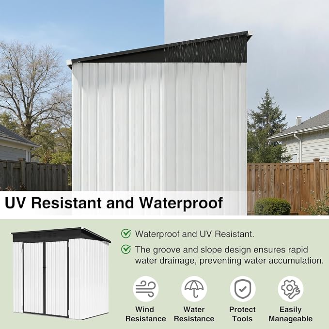 6 x 4FT Sheds & Outdoor Storage,White Metal Waterproof Storage Shed with Door and Lock Outdoor Shed,All-Weather Shelter for Bike, Gardening Tools, Lawn Mowers