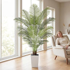 7ft Artificial Palm Tree with White Planter - Tall Fake Palm Tree Indoor Fake Tropical Plant for Home Office Living Room Bedroom Modern Decor
