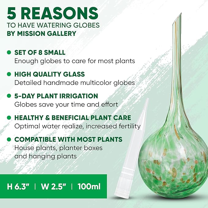 Plant Watering Globes Set of 8 - Small Self Watering Globes for Indoor & Outdoor Plants - Multicolored, Automatic, Glass Watering Bulbs for Daily Use, Plant Watering Devices