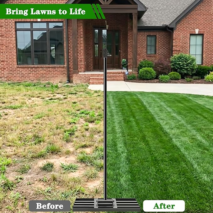 Lawn Leveling Rake 17x10 inch, Heavy Duty Ground Leveler for Soil, Sand, Effortless Smooth Use & Easy Assembly Stainless Steel Landscape Rake for Backyard, Garden, Golf Course, Black
