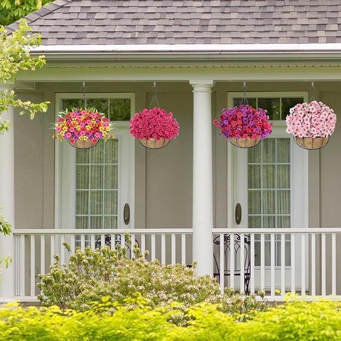 24 Bundles Artificial Flowers for Outdoors, Realistic Fake Silk Flowers for Outside Decoration, No Fade Faux Plants Outdoor Planter Window Box Porch Patio Decor(Rosy red)