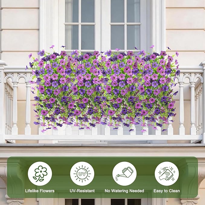Artificial Fake Flowers Plants for Outdoor Spring Summer Decoration, 2 PCS Faux Silk Daisy Flowers No Fade UV Resistant Realistic for Outside Home Planter Porch Patio Balcony Yard Decor (Purple)