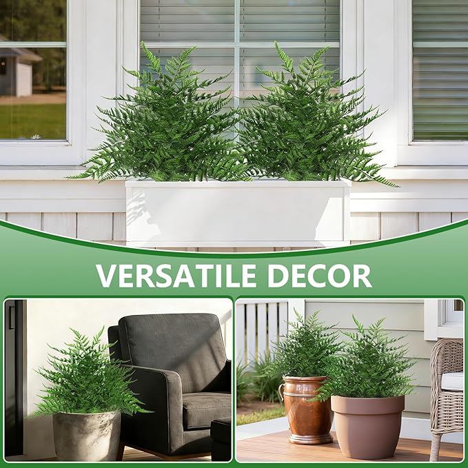 Grooy Artificial Fern Topiary Ball with Ground Spike, Set of 2 Realistic Boston Fern Plants Shrub, Fake UV Resistant Evergreen Bushes Tree for Porch Garden Indoor Outdoor Decor