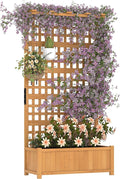 72"h Large Raised Garden Bed with Trellis & Roof, Outdoor Wooden Planter Box for Vine Climbing Plants, Flowers & Vegetables, Freestanding Horticulture Planter with Drainage Holes for Patio Yard Balcon