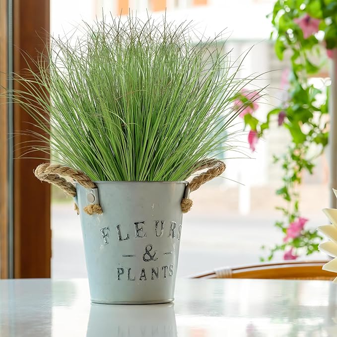 32 Bundles Artificial Plants Onion Grass Outdoor 20 Inch Tall Fake Shrubs Wheat Grass UV Resistant Greenery Stems Faux Bushes Plant for Indoor Outdoor Garden Office Home Decor, Green