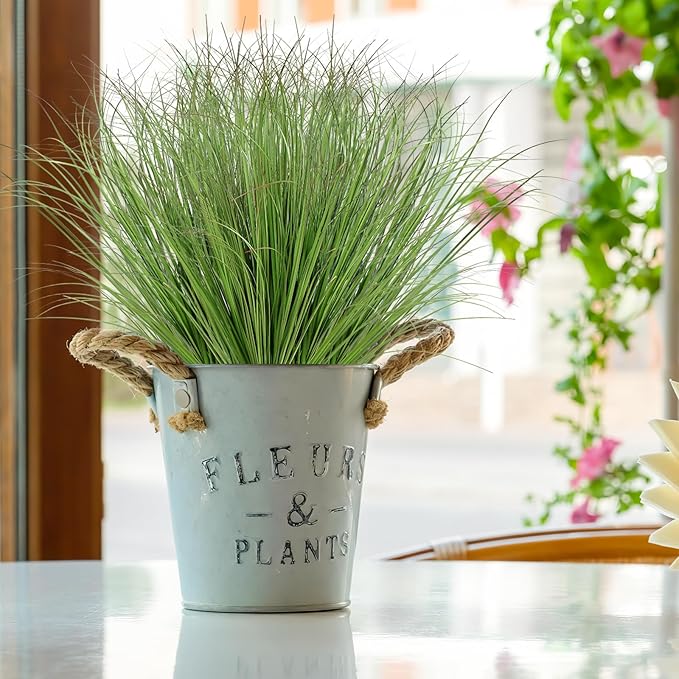 24 Bundles Artificial Plants Onion Grass Outdoor 20 Inch Tall Fake Shrubs Wheat Grass UV Resistant Greenery Stems Faux Bushes Plant for Indoor Outdoor Garden Office Home Decor, Green