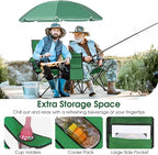 Goplus Double Camping Chair with Umbrella, Folding Loveseat Chairs w/Canopy Shade, Carrying Bag, Table, Cup Holder, Portable Beach Chairs Outdoor Picnic Patio (Green)