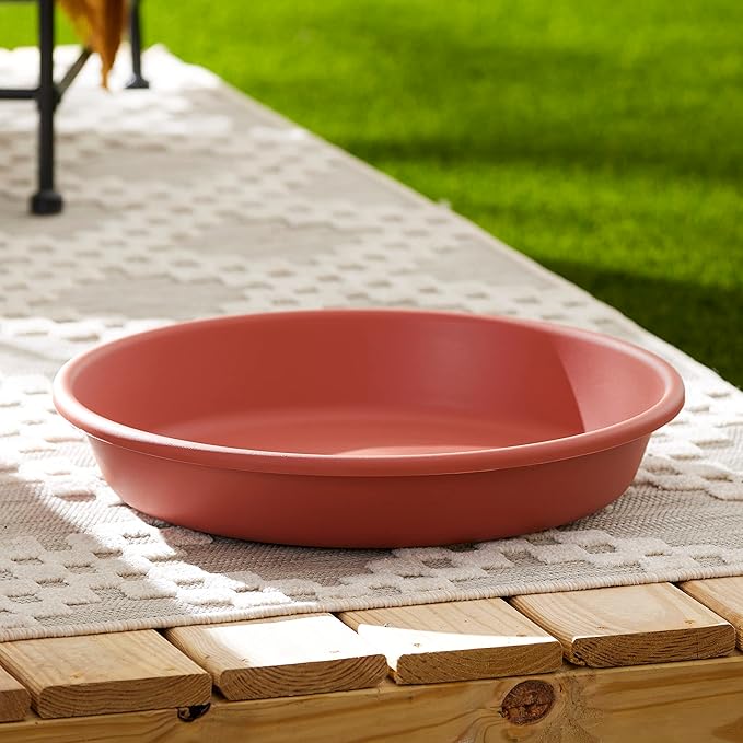 The HC Companies Flower Pot Saucers - Plastic Plant Saucer for Outdoors & Indoors - Traditional Design Plant Pot Trays for Water Drainage - Durable & Stylish Round Plant Tray (21-inch Clay)