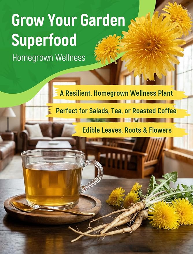 Dandelion Seeds for Planting - 4,000+ Heirloom Dandelion Herb Seeds (Taraxacum officinale), Edible Leaves Flowers Roots, Medicinal Garden, Pollinator-Friendly