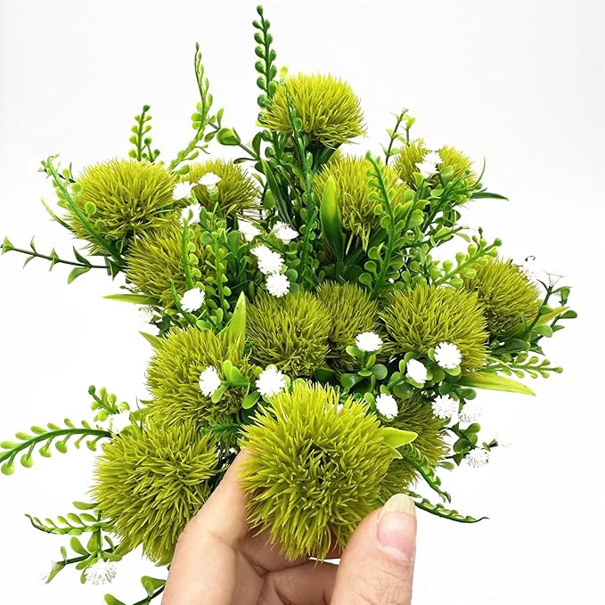 PASYOU Artificial Dandelion Flowers, Fake Dandelions Plastic Plants Faux Realistic Plant for Outdoor Indoor Home Garden Kitchen Bedroom Wedding Party Vase Planter Filler DIY Decorations Green 4 Pack