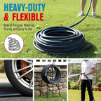 Heavy Duty Garden Hose 100 ft, NON-EXPANDABLE Water Hose with 10 Function Spray Nozzle, Lightweight Kink-less Hybrid Hose with Swivel Handle, Male to Female Fittings
