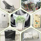 4 Pcs Winter Plant Film Cover with Drawstring-23.6’’x 31.5’’ Clear Plastic Plant Cover Bags Transparent Waterproof Plant Shelter Bag Greenhouse Cover Bag for Outdoor Garden Plants Shrubs Sapling Crops