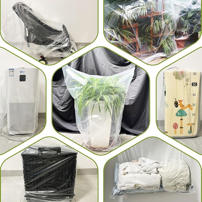 2 Pcs Large Winter Plant Cover Freeze Protection with Drawstring-47.2"’x70.8" Clear Plastic Plant Cover Bags Winter Plant Frost Bags ,Plant Shelter Coverings for Outdoor Garden Shrubs Fruit Trees