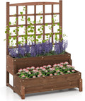 Byroce Outdoor Raised Garden Bed, Garden Planter Box with Lattice Trellis, Legs & Drainage Hole, 2-Tier Standing Elevated Planter for Flower, Fruit, Vegetable & Climbing Plants in Patio, Balcony (1)