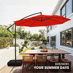 wikiwiki 10ft Patio Umbrella with Base Included, Outdoor Offset Cantilever Umbrella, Infinite Tilt, Crank and Cross Base, Orange Red