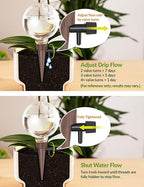 NiHome Plant Self-Watering Globes for Busy Individuals & Travelers, Long-Lasting Moisture Consistent Dripper Spike for Indoor & Outdoor Plants, Adjustable Flow Valve Easy to Refill & Maintain (4-Pack)