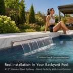 Stainless Steel Pool Fountain Waterfall Sheer Descent, 47.2 Inches Spillway for Swimming Pool, Outdoor Garden Pond, Patio & Backyard Water Feature Decoration(47.2")