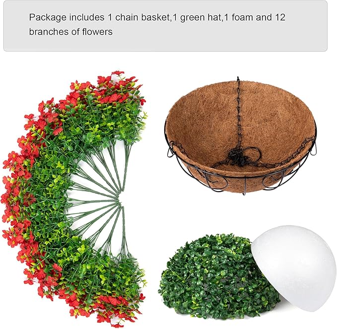 HyeFlora Artificial Fake Hanging Red Plants Flowers Basket for Outdoor, Faux Silk Daisy Mums Look Real UV Resistant for Outside Porch Home Patio Garden Yard Decoration