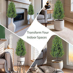 2 Pack 3FT Artificial Cedar Topiary Trees with Ground Spike, Realistic Fake Plants Tree UV Resistant Artificial Plants Indoor Outdoor Faux Plants Evergreen Bushes Shrubs for Porch Garden Office