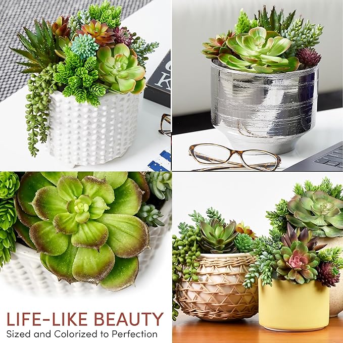 Succulents Plants Artificial 14 Pcs Realistic Premium Fake Succulents Faux for Indoor Outdoor UV Resistant DIY Home Office Decor