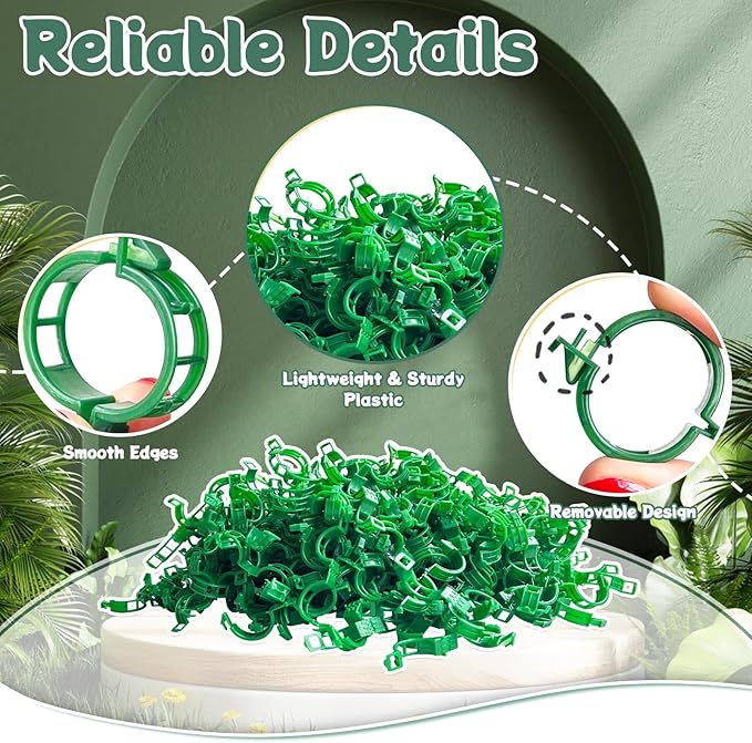 200 PCS Plant Support Clips Reusable Garden Clips, Secured Plastic Plant Clips, Tomato Support Clips for String Trellis for Climbing, Plants Flowers Stem Vine Fixing Clips (200, GREEN)