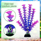 QUOZUO Fish Tank Accessories Aquarium Decorations Plants, 9pcs Colorful Fish Tank Artificial Plants and Cave Rock Decor Set, Aquarium Decor Plastic Plants