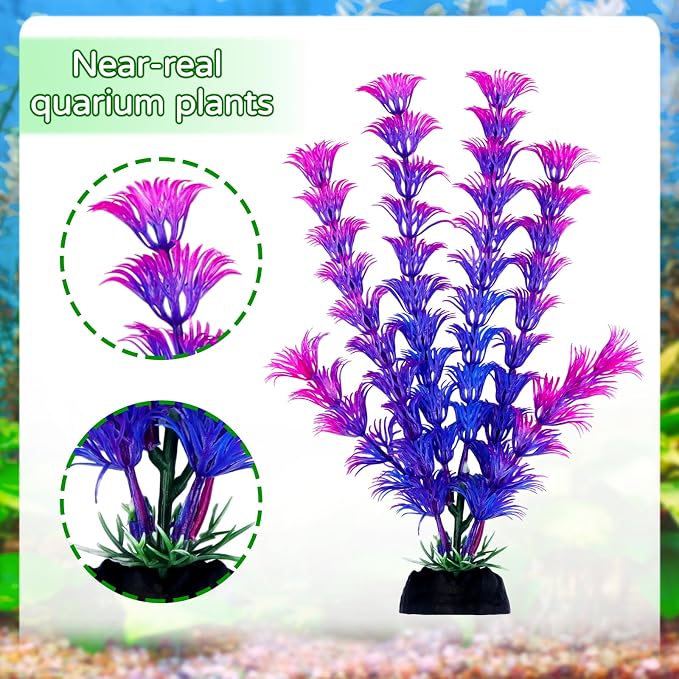 QUOZUO Fish Tank Accessories Aquarium Decorations Plants, 9pcs Colorful Fish Tank Artificial Plants and Cave Rock Decor Set, Aquarium Decor Plastic Plants