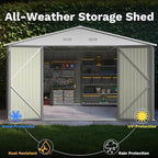 Patiowell 10x14 FT Storage Shed, Outdoor Metal Steel Garden Shed with Lockable Door and Sloping Roof, Large Outside Utility Tool Sheds for Backyard Garden Patio, Gray