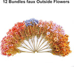 HyeFlora Artificial Fall Flowers Faux Mums for Outdoor Indoor Garden Home Decoration, Faux Flower Daisy with Eucalyptus Leaves Fake Plants Greenery Boxwood Porch Patio, 12 Bundles (6 Fall Multicolor)