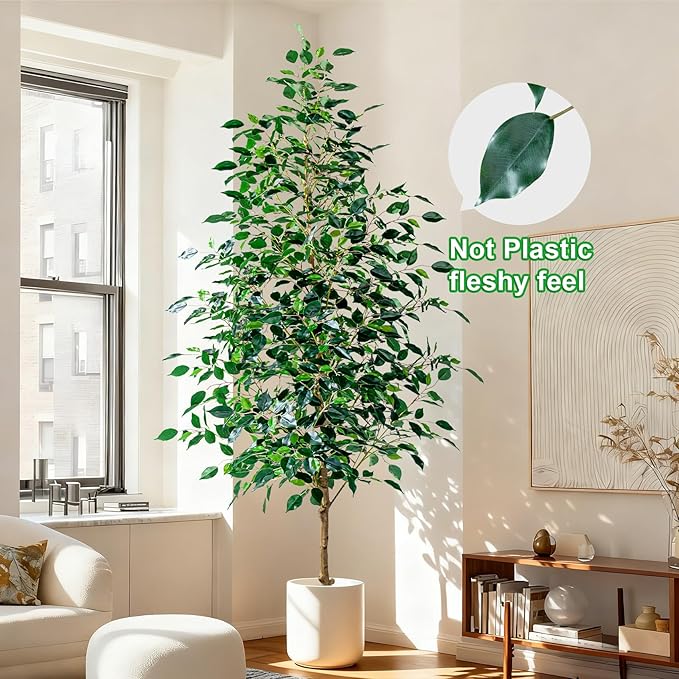 Bailikang 7FT Artificial Ficus Trees Indoor Faux Trees Indoor Fake Floor Plants Tall Artificial Tree with White Pot Faux Tree Fake Indoor Tree Silk Plants Artificial Trees for Home Decor Indoor