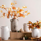 Ceramic Flower Vase Home Decor - 7.6 Inch Farmhouse Rustic White Table Vases with Handle Living Room Decoration Decorative Vintage Pottery for Kitchen Shelf Coffee Dining Desk Bookshelf Fireplace