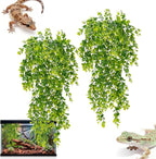 RAINFLOW 2PCS Fake Hanging Plants Reptile Habitat Vines – Artificial Terrarium Plants with Iron Stem, UV Resistant Faux Vines for Bearded Dragon Gecko Snake Turtle Tank Enclosure Decor Indoor Outdoor