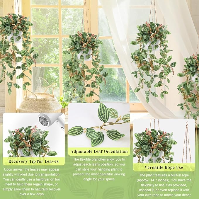 2pcs Small Artificial Hanging Plants Fake Hanging Plant with Pot Plants Indoor Decor Faux Greenery Hanging Vines Potted for Bedroom Shelf Outdoor Garden Decoration