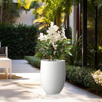 Kante 21.7" H White Concrete Tall Planter, Large Outdoor Indoor Decorative Pot with Drainage Hole and Rubber Plug, Modern Round Style for Home and Garden