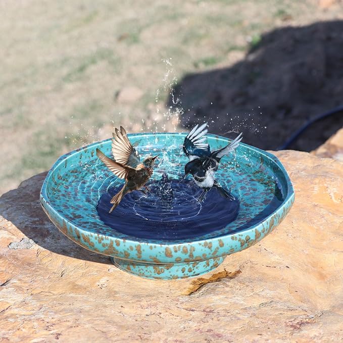 Solar Fountain Ceramic Bird Bath,Bird Bath for Outside,Outdoor Fountain BirdBaths,Garden and Home Décor.