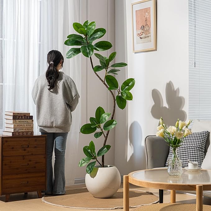Bailikang 6ft Artificial Rubber Tree Faux Plants Indoor Faux Floor Artificial Trees Indoor,Fake Plant Fake Tropical Plants,Large Floor,Real Touch Rubber Tree for Home Decor