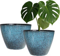 Vanslogreen Plant Pots Set of 2, 8 inch Plastic Planters with Drainage Holes, Modern Glaze Flower Plant Pot for Indoor Outdoor Herb Snake Succulent Plants