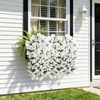 2 pcs Artificial Faux Bougainvillea Flowers Plants for Outdoor Outside Summer Decoration, Fake Silk UV Resistant Long Trailing Vines for Front Door Porch Planter Balcony (White)
