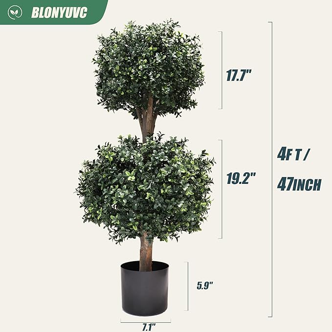 4Ft Artificial Boxwood Double Ball Topiary Trees,2PACK Faux Topiaries Tree Store Garden Indoor&Outdoor for Porch Home Decor