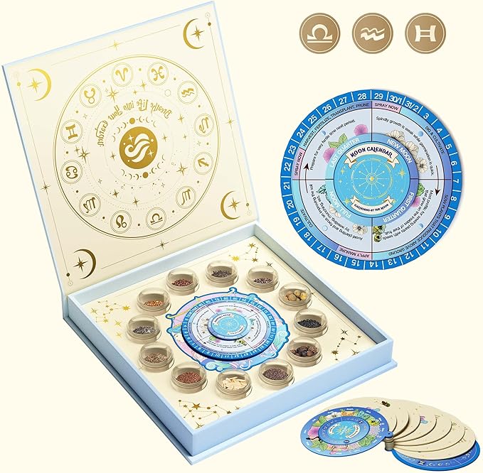 Lush&Dew Zodiac Garden Seed Bank, Gardening Gifts for Women Men, 12 Varieties Non-GMO Vegetables Herb Seeds in Seed Organizer, Magnetic Gift Box, Witchcraft Supplies, Air Signs Taurus Virgo Capricorn