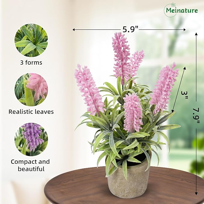 3 Colors Artificial Lavender Flowers Potted, Mini Fake Lavender Greenery, Indoor Fake Floral Decor for Home Office Desk Table Decoration
