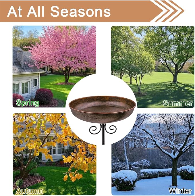 Small Metal Bird Bath for Outdoors, 10" Dia Bowl with Stake Birdbaths Garden Yard Lawn Decor 0.4 Gallon (Pack of 2)