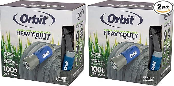 Orbit 33180 ExoJacket Fabric Garden Hose - Heavy-Duty Water Hose (100-Foot x 5/8-Inch) (Pack of 2)