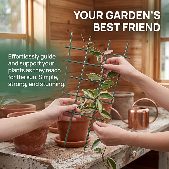12inch Small Plant Trellis for Climbing Plants Indoor, 5Pcs Plastic Stackable Mini Garden Lattice for Potted Vines, Hoya, Pothos, Plastic Superimposed Support Stakes for Flower Vegetable (Green)