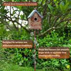 Baroque Cottage Bird House Stake for Outside with Pole, Distressed Metal Birdhouse Stand for Outdoor Garden,Purple