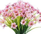 12 Bundles Artificial Flowers Outdoor UV Resistant Fake Flowers No Fade Faux Plastic Plants Garden Porch Window Box Decorating (Pink)
