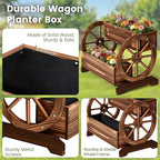 Wooden Wagon Planter Box, Extra Large 2-Tier Decorative Flower Cart with Wheels, Rustic Wood Planter with Drainage Holes & Non-Woven Liner, Raised Garden Bed for Flowers Herbs Vegetables