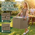 Devoko 29 Gallon Waterproof Outdoor Storage Box Resin Deck Box Lockable and UV Resistant for Patio Furniture, Garden Tools (Light Brown, 29 Gallon)