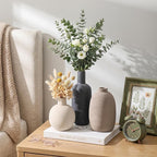 Ceramic Vase Set, Rustic Distressed Large Flower Vases in Pottery Decor, Modern Boho Farmhouse Decor for Pampa Grass, Dried & Fresh Flowers, Decorative Vase for Living Room, Kitchen, Entryway, Black